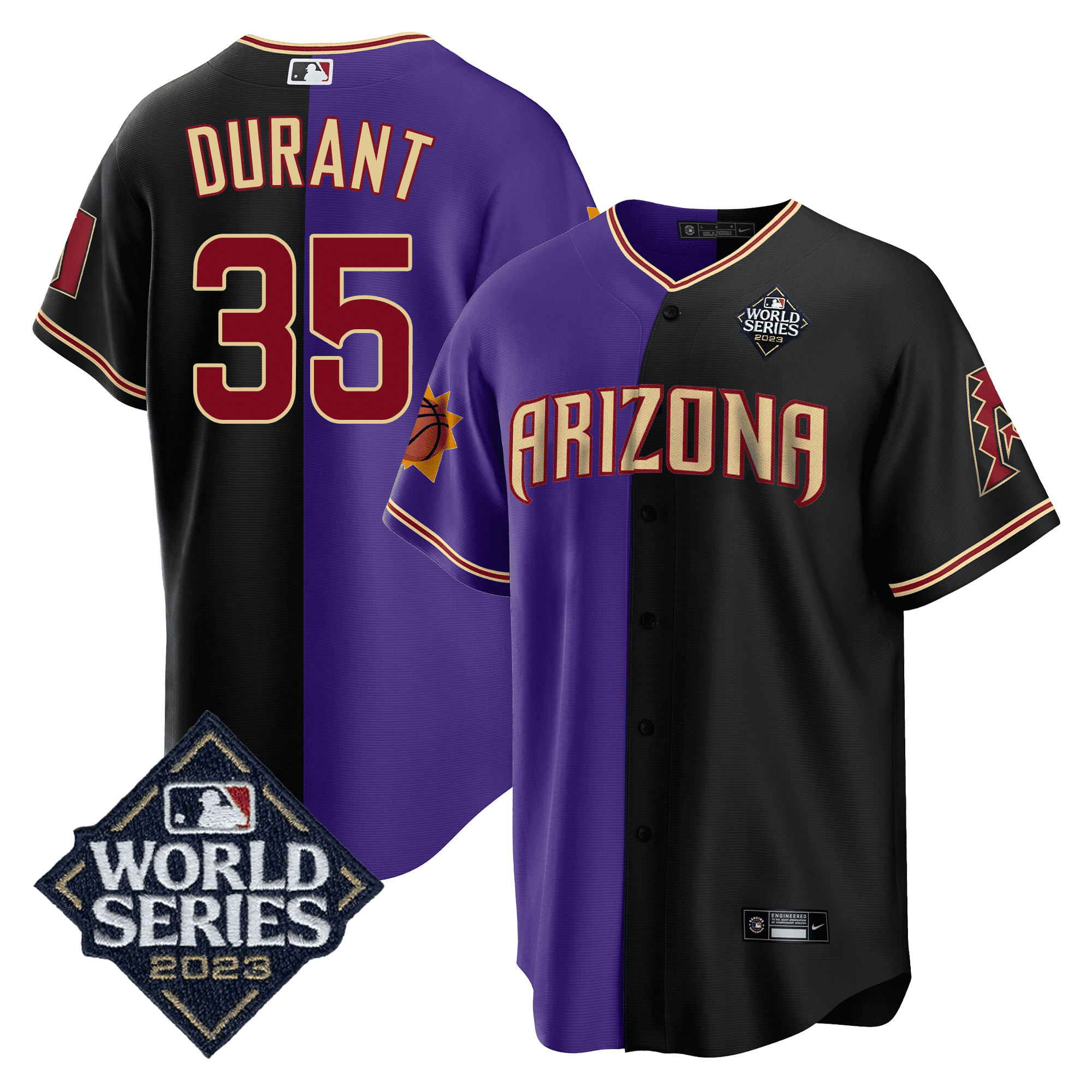 Kevin Durant 35 Arizona Diamondbacks Phoenix Suns 2023 World Series Stitched Baseball Jersey - Black/Purple