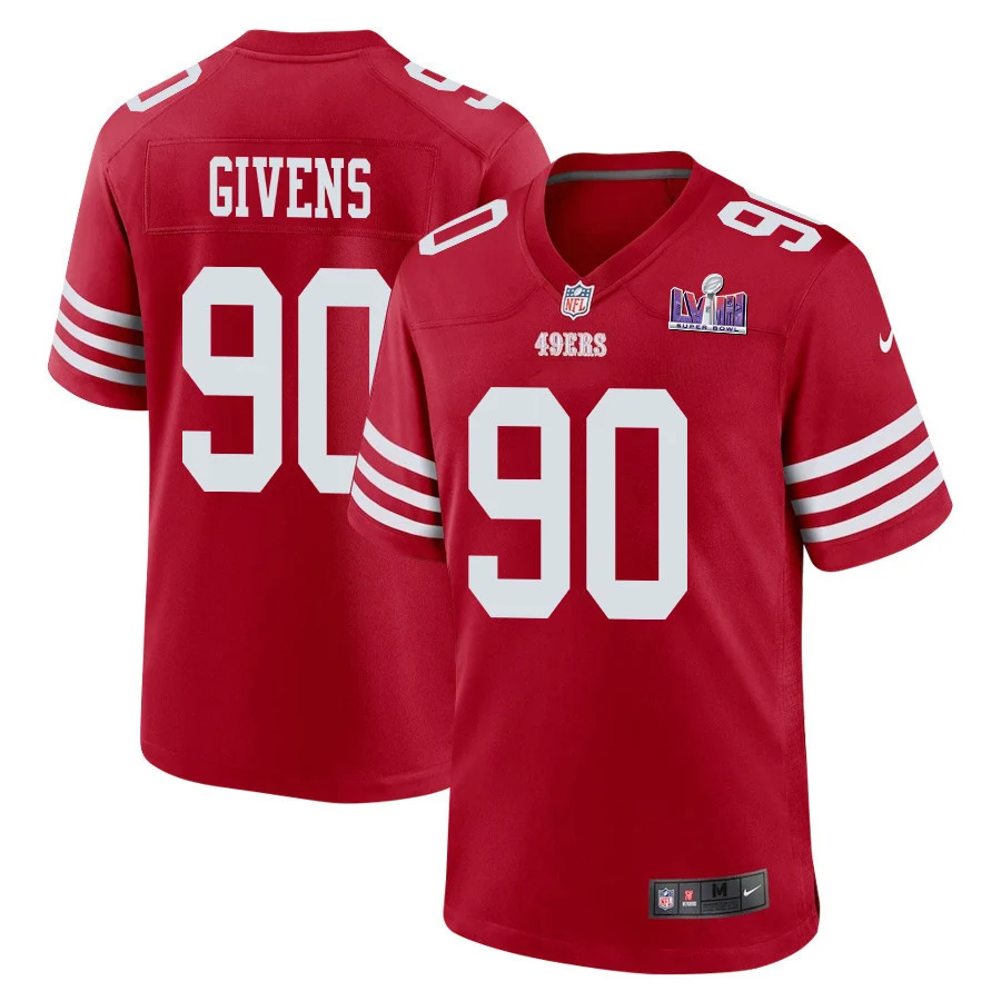 Kevin Givens 90 San Francisco 49ers Super Bowl LVIII Patch Game Men Jersey - Scarlet