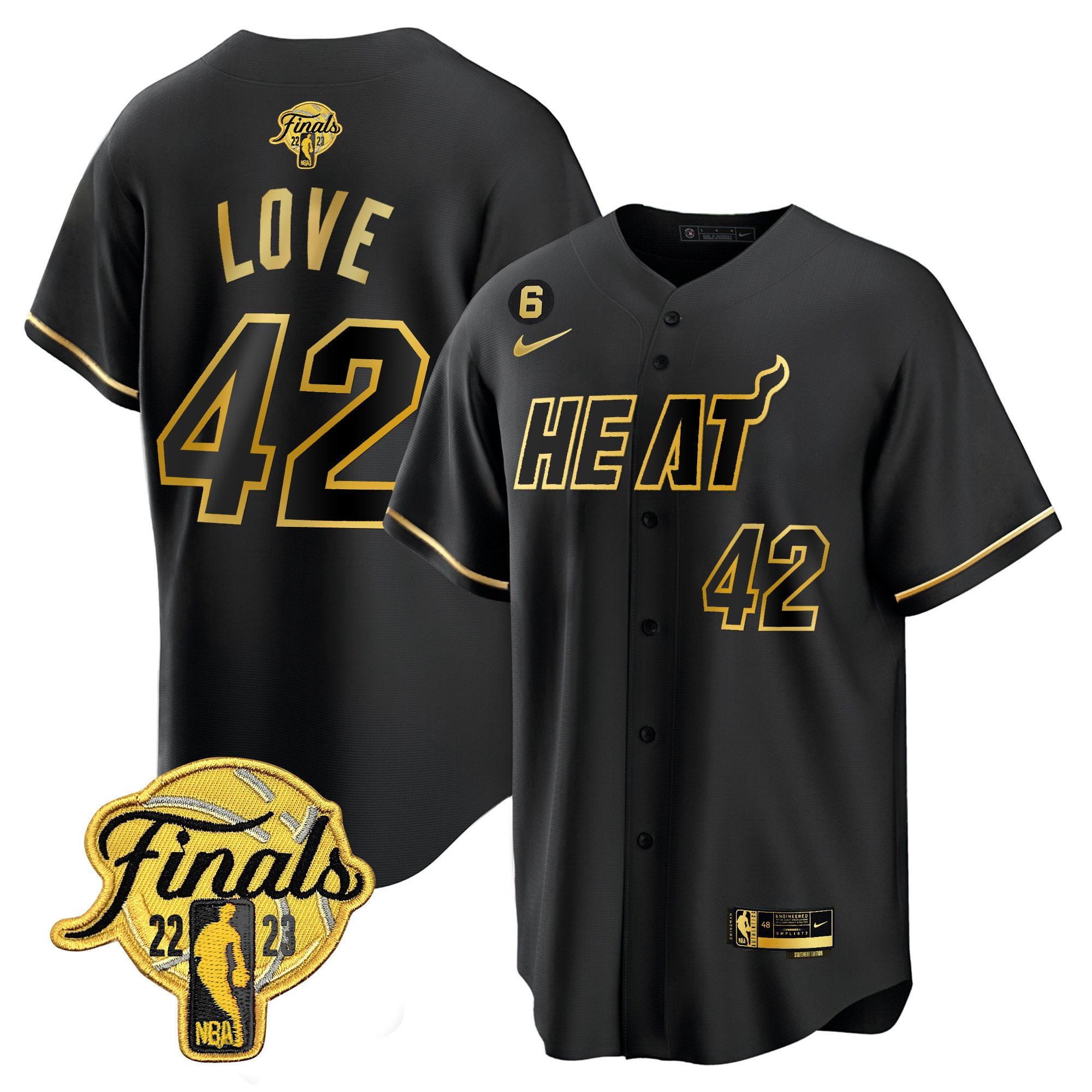 Kevin Love 42 Miami Heat 2023 Finals Baseball Men Jersey - Black Gold