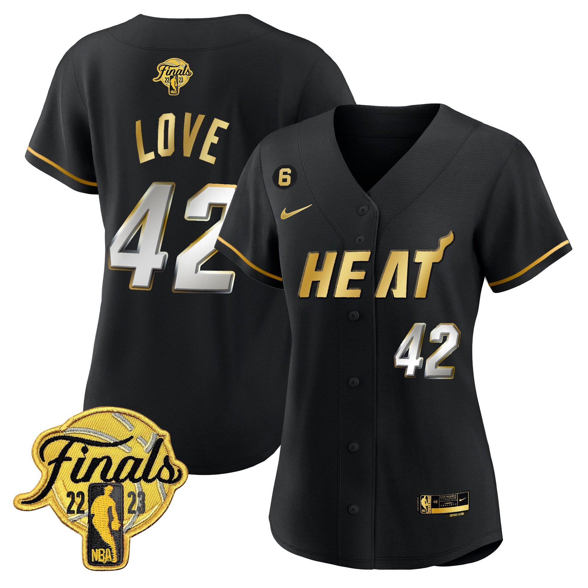 Kevin Love 42 Miami Heat 2023 Finals Baseball Women Jersey - Black Limited