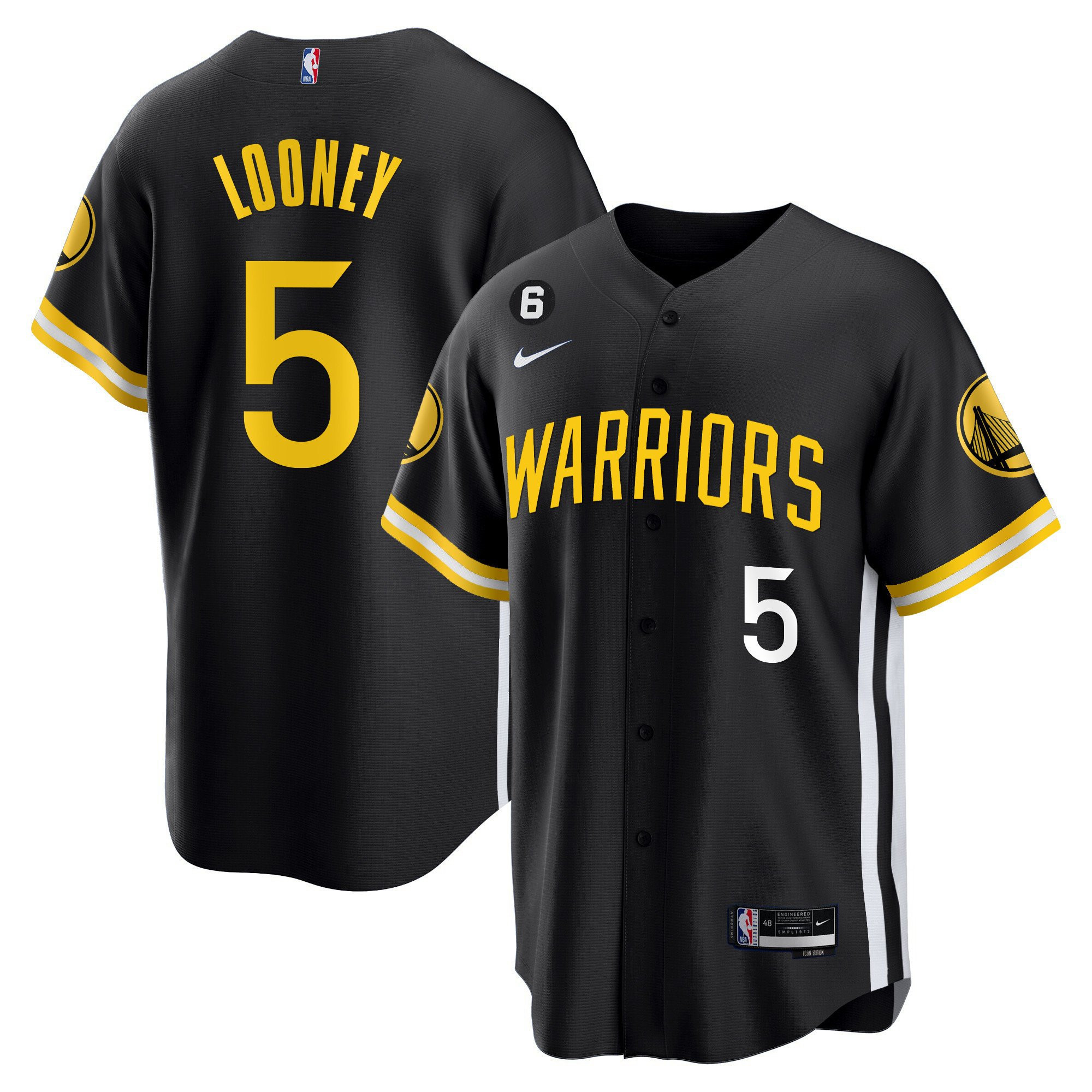 Kevon Looney 5 Golden State Warriors Baseball Men Jersey - Black