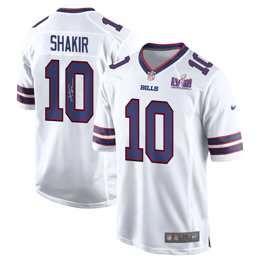 Khalil Shakir 10 Signed Buffalo Bills Super Bowl LVIII Game Men Jersey - White