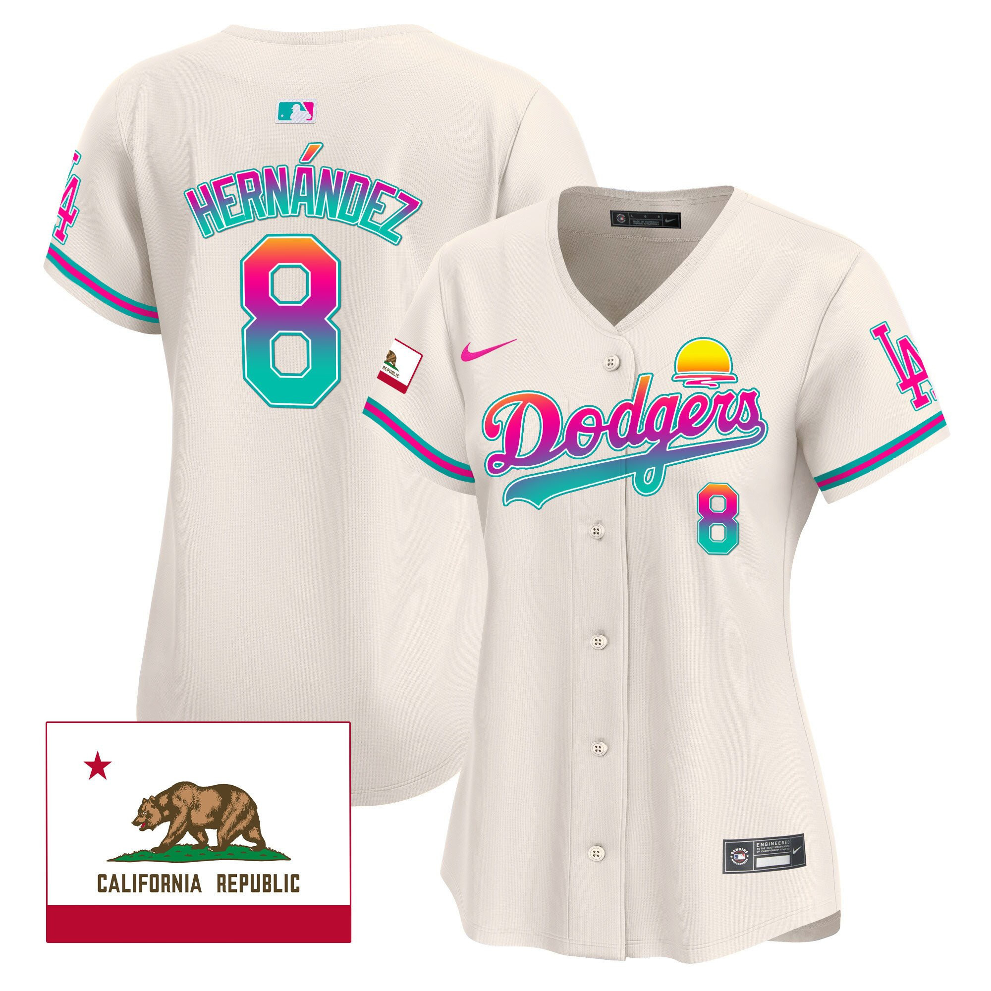 Kike Hernandez 8 Los Angeles Dodgers 2024 Los Angeles City Style California Republic Patch Women Jersey - Cream