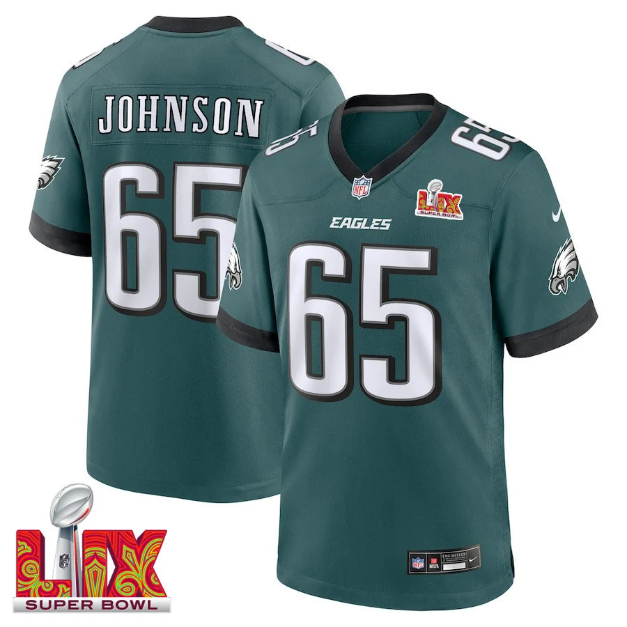 Lane Johnson #65 Philadelphia Eagles Super Bowl LIX Jersey - Men's - Midnight Green