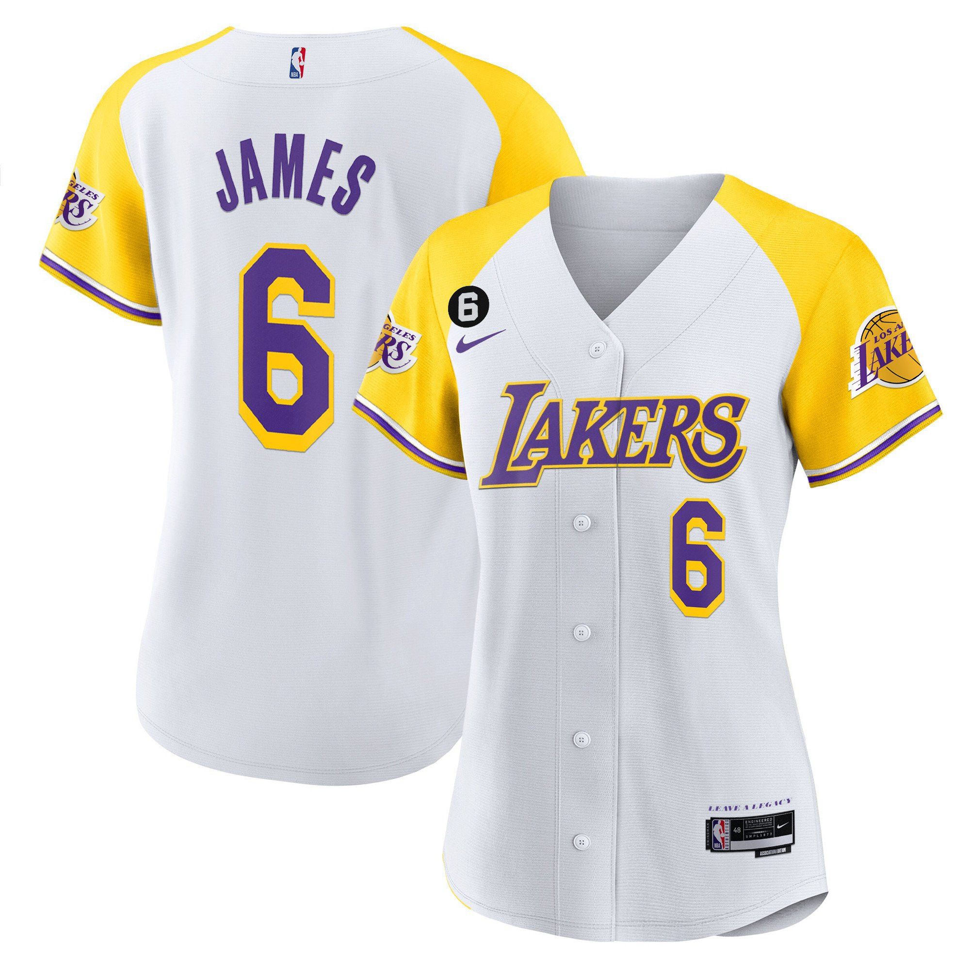 LeBron James 6 Los Angeles Lakers Alternate Baseball Jersey - White
