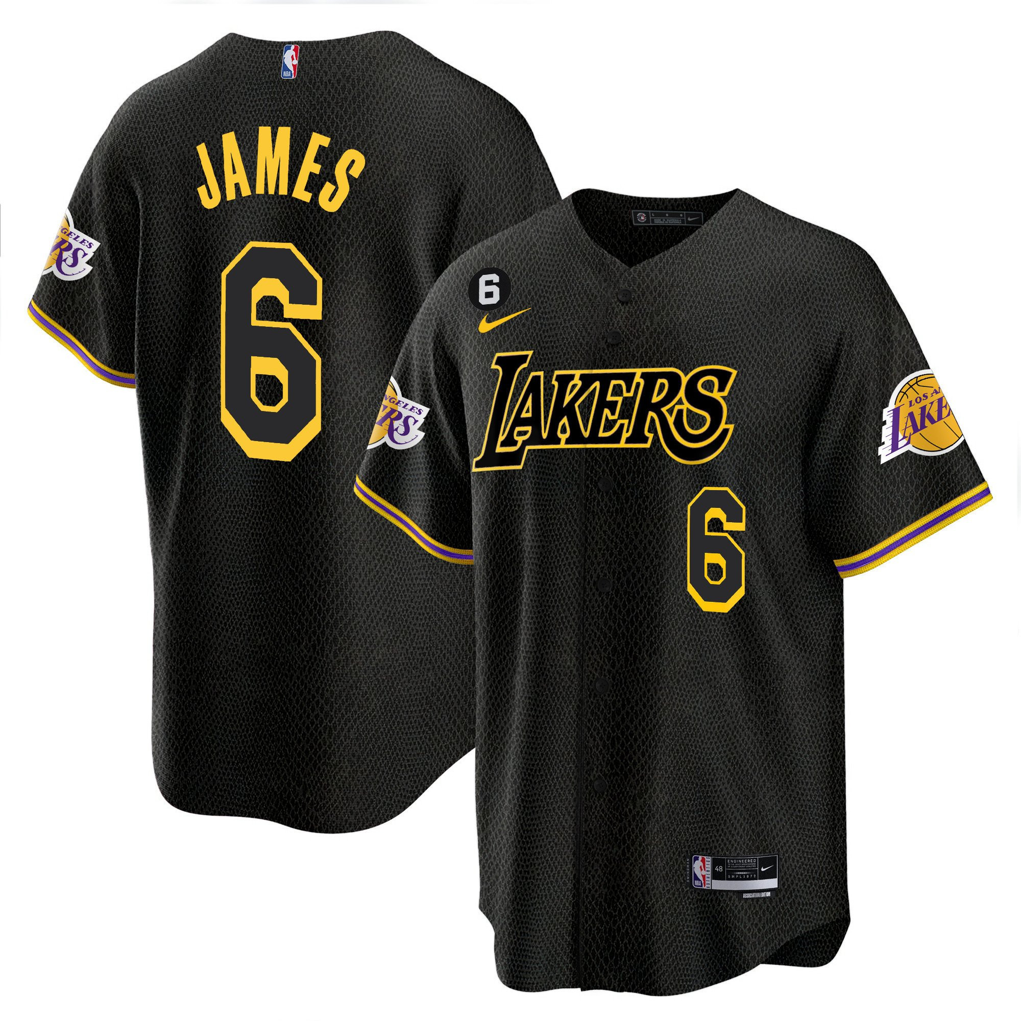 LeBron James 6 Los Angeles Lakers Baseball Men Jersey - Black Mamba