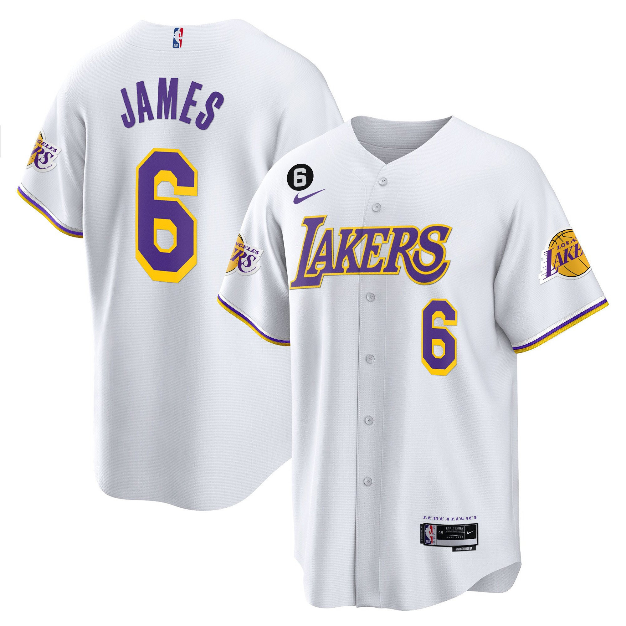 LeBron James 6 Los Angeles Lakers Baseball Men Jersey - White