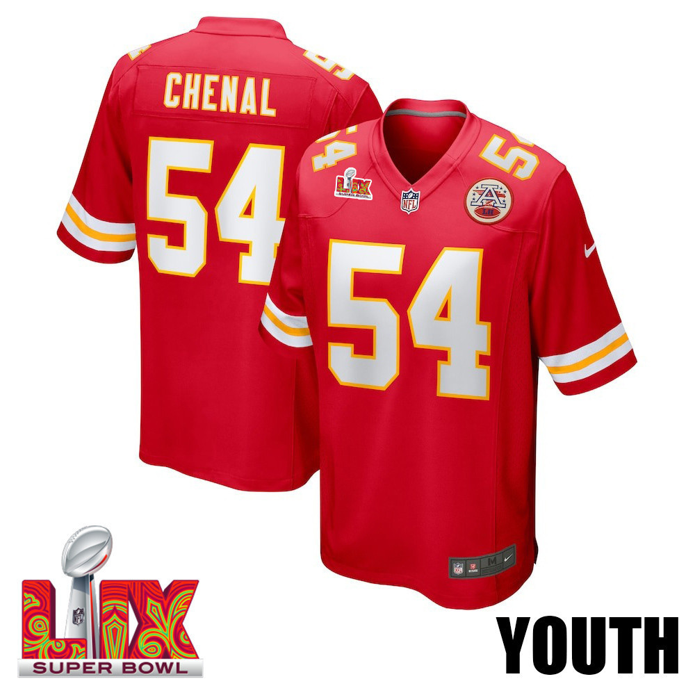 Leo Chenal #54 Kansas City Chiefs Super Bowl LIX YOUTH Jersey - Red