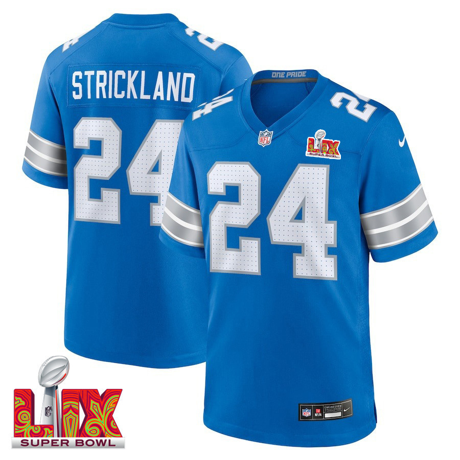 Loren Strickland #24 Detroit Lions Super Bowl LIX Jersey - Men's - Blue