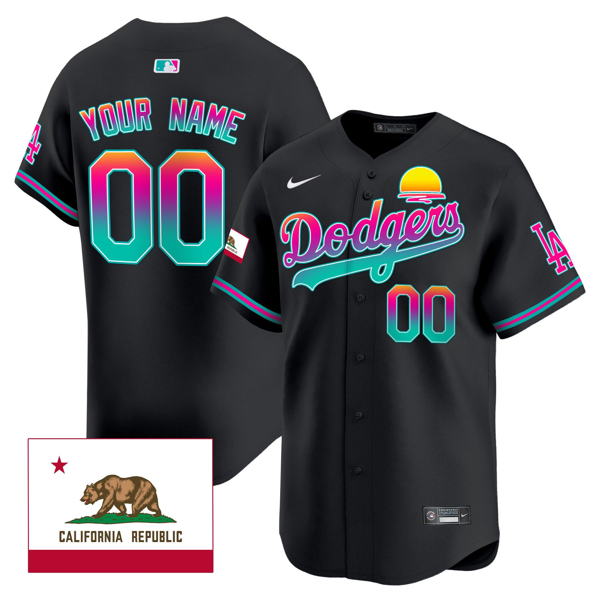 Los Angeles Dodgers 2024 Los Angeles City Style California Republic Patch Custom Men Jersey - Black