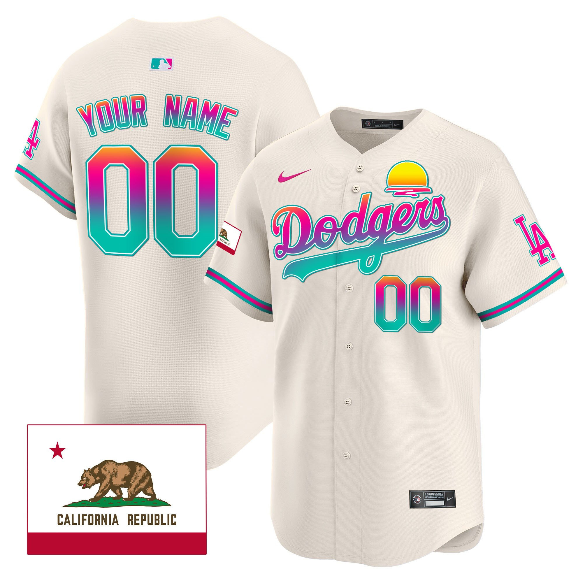 Los Angeles Dodgers 2024 Los Angeles City Style California Republic Patch Custom Men Jersey - Cream