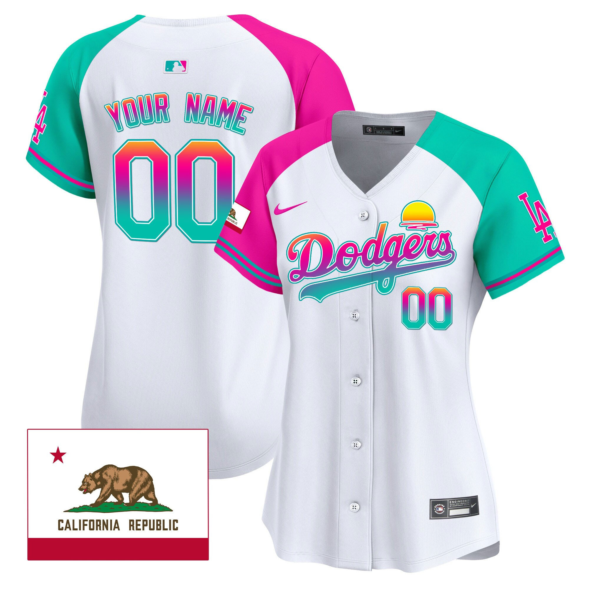 Los Angeles Dodgers 2024 Los Angeles City Style California Republic Patch Custom Women Jersey - Alternate
