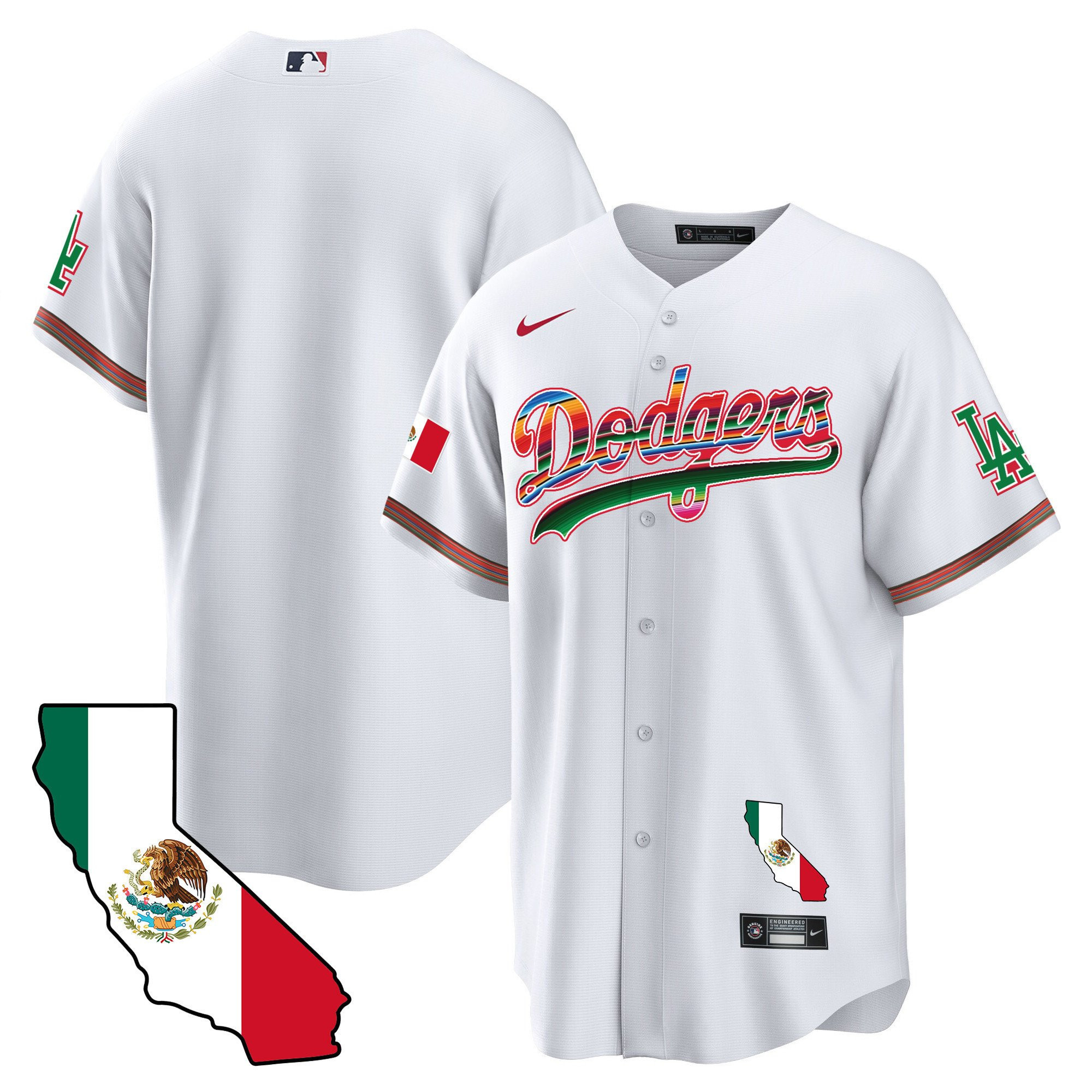 Los Angeles Dodgers Mexico California Map Baseball Men Jersey - White