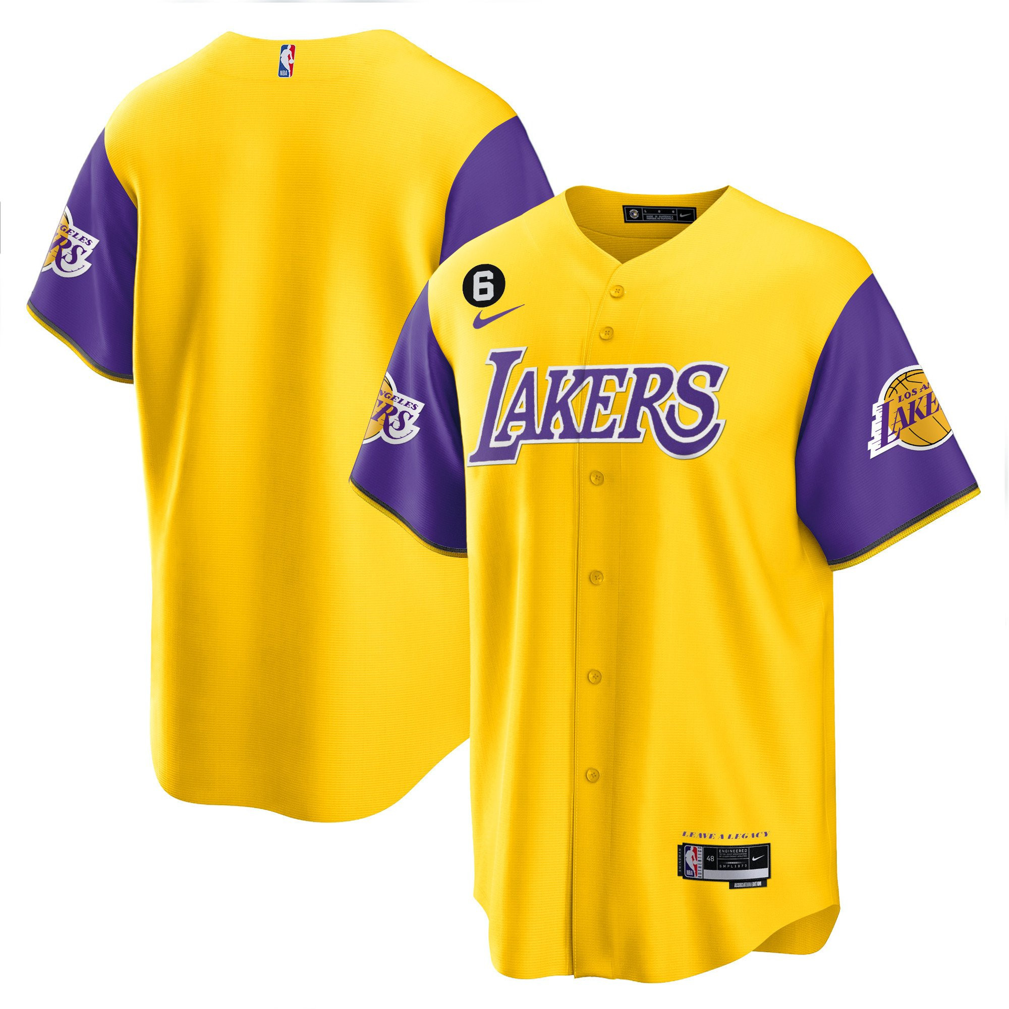 Los Angeles Lakers Color Sleeves Baseball Men Jersey - Gold