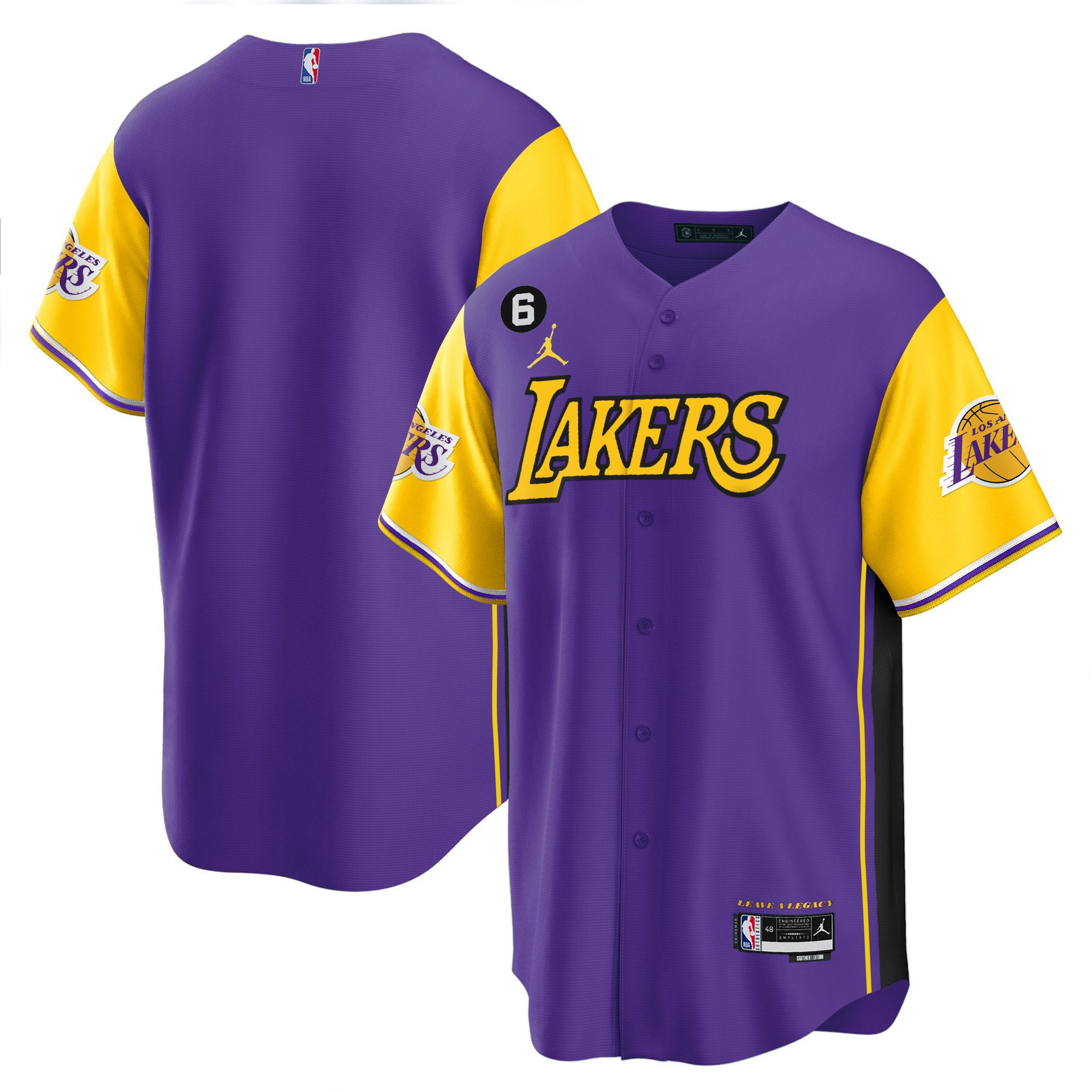 Los Angeles Lakers Color Sleeves Baseball Men Jersey - Purple