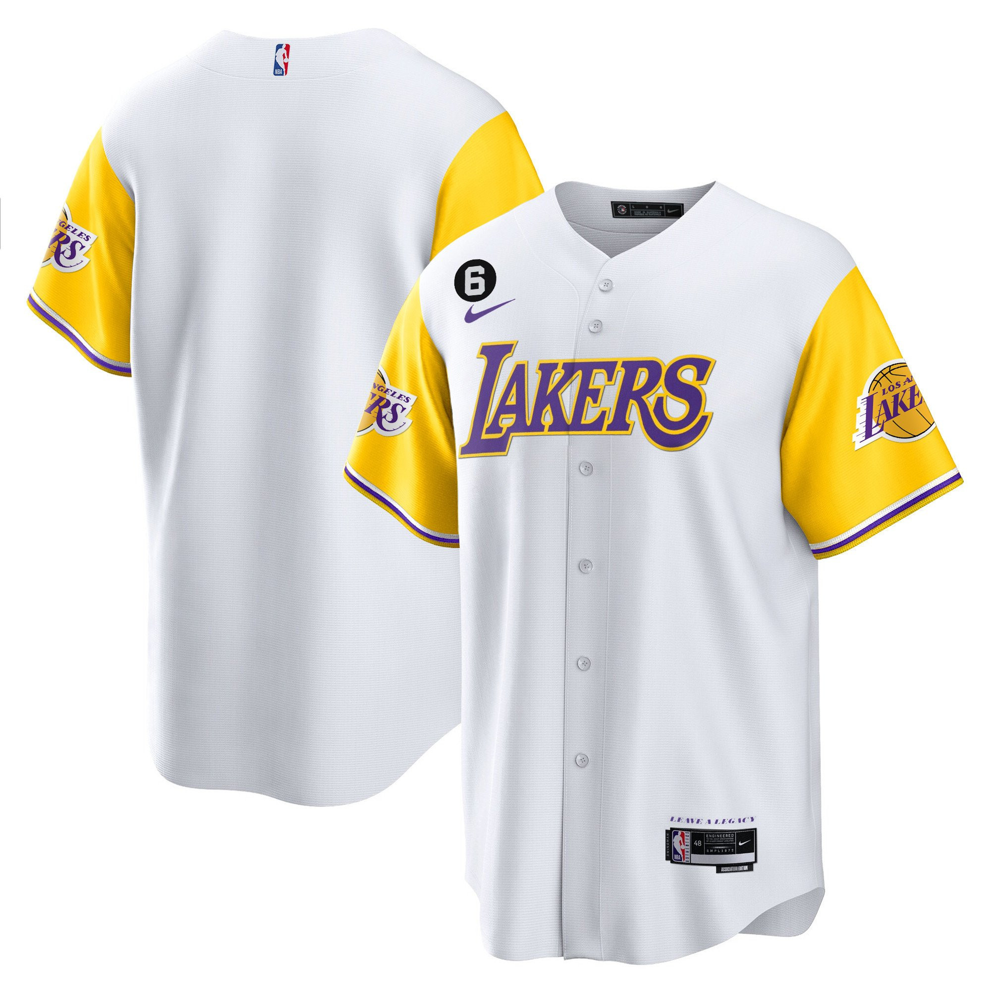 Los Angeles Lakers Color Sleeves Baseball Men Jersey - White