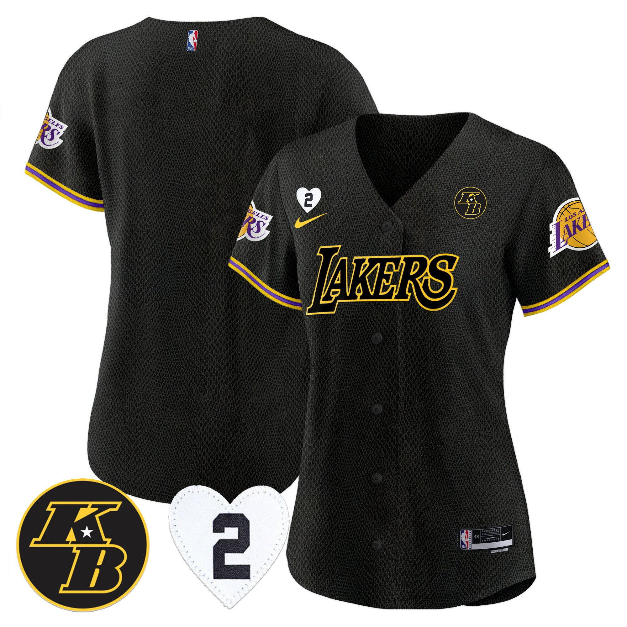 Los Angeles Lakers Kobe & Gigi Patch Baseball Jersey - Black Mamba