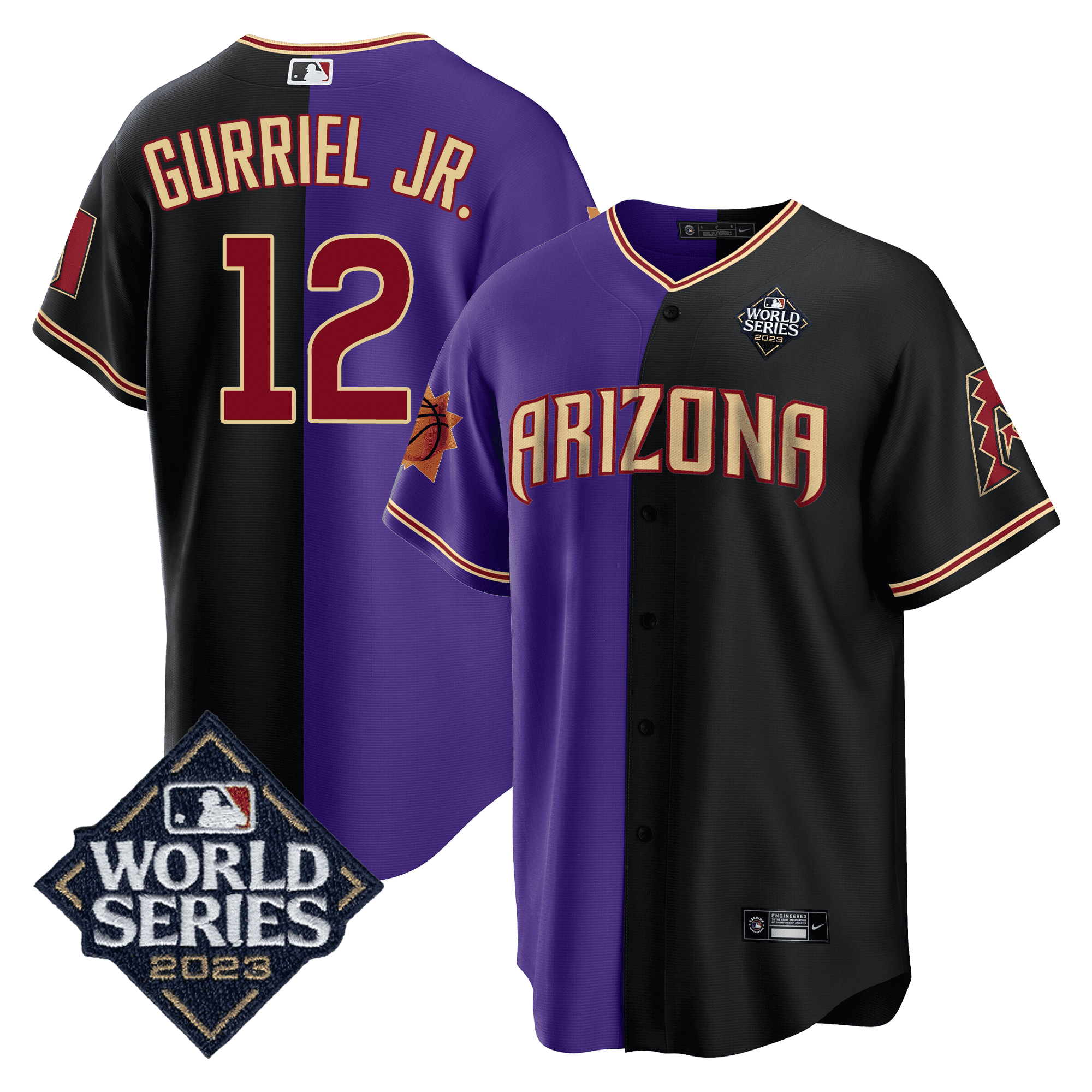 Lourdes Gurriel Jr 12 Arizona Diamondbacks Phoenix Suns 2023 World Series Stitched Baseball Jersey - Black/Purple