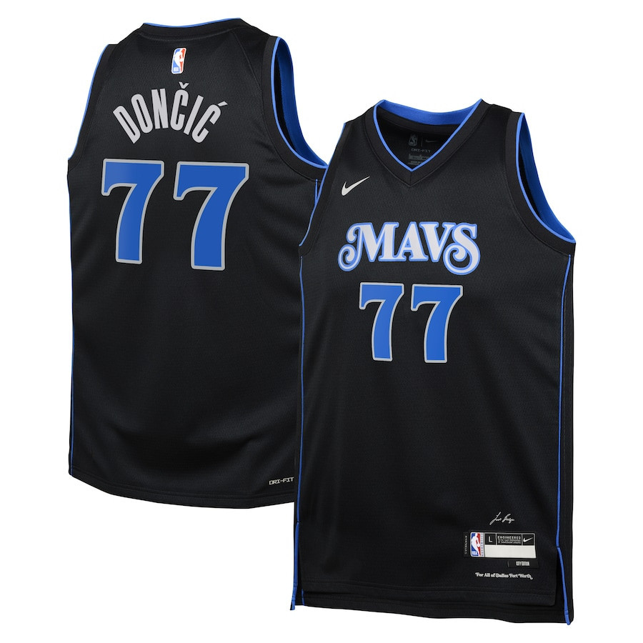 Luka Dončić 77 Dallas Mavericks 2023/24 City Edition Swingman YOUTH Jersey - Black