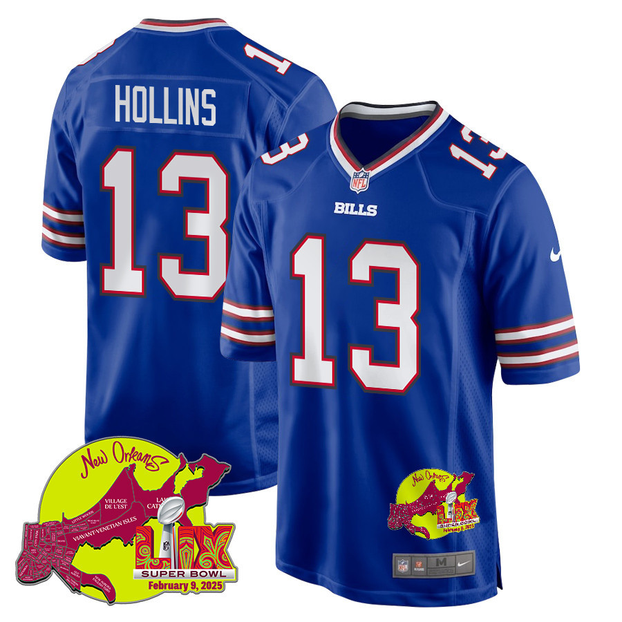 Mack Hollins 13 Buffalo Bills Super Bowl LIX New Orleans Patch Game Men Jersey - Royal