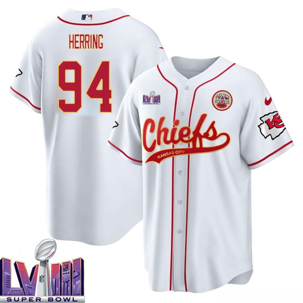 Malik Herring 94 Kansas City Chiefs Super Bowl LVIII Baseball Men Jersey - White