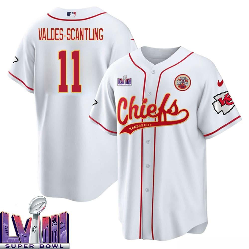 Marquez Valdes-Scantling 11 Kansas City Chiefs Super Bowl LVIII Baseball Men Jersey - White