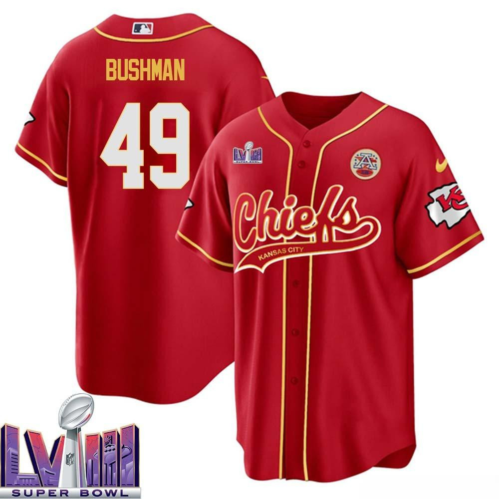 Matt Bushman 49 Kansas City Chiefs Super Bowl LVIII Baseball Men Jersey - Red