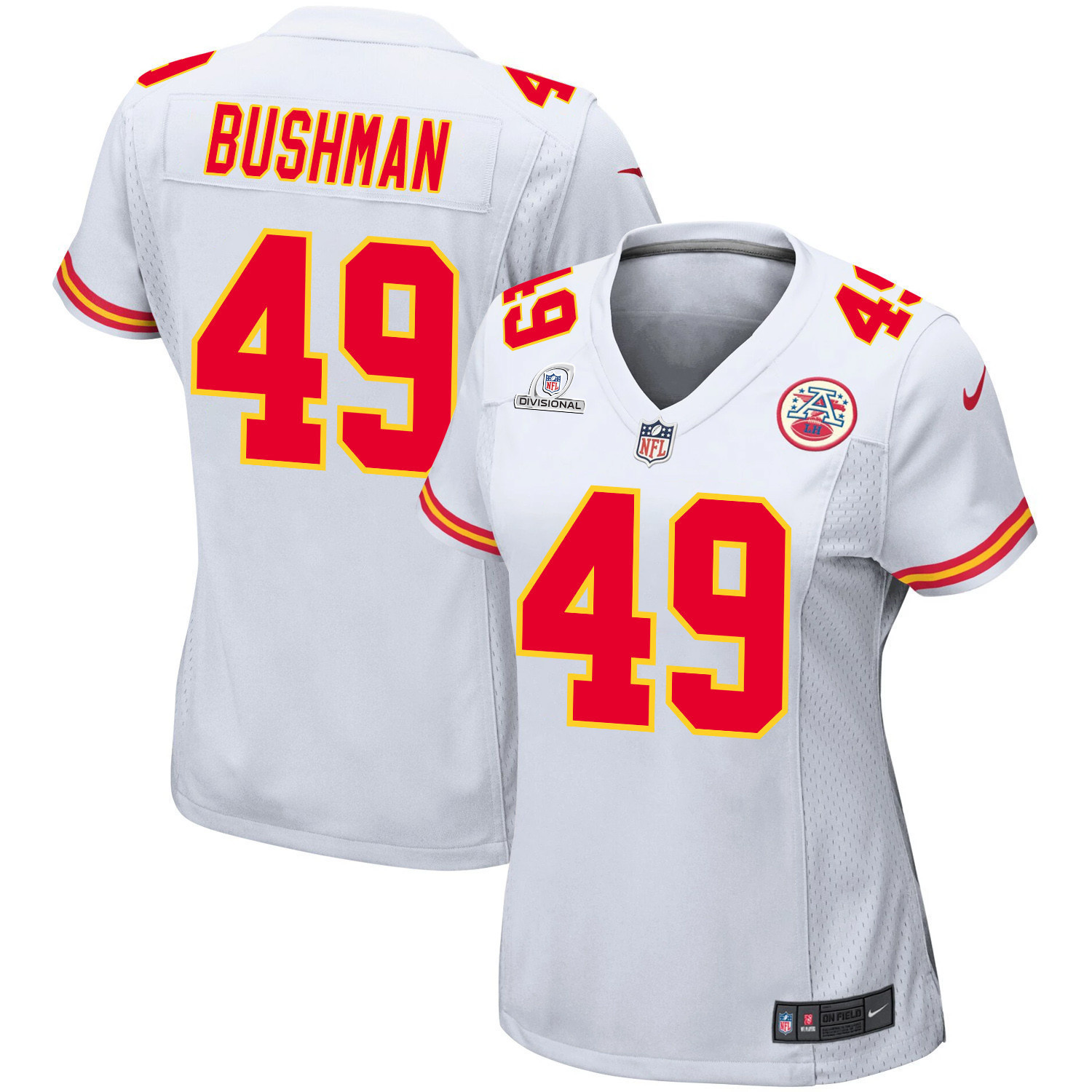 Matt Bushman 49 Kansas City Chiefs Super Bowl LVIII Patch Game Women Jersey - White
