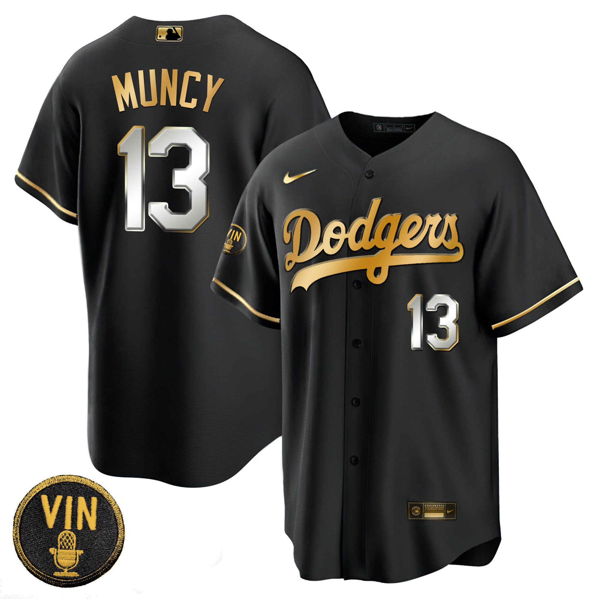 Max Muncy 13 Los Angeles Dodgers Patch Gold Baseball Men Jersey - Cool Black Limited