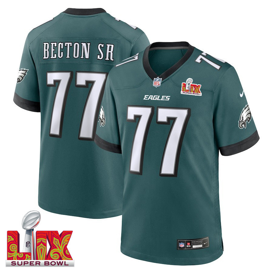 Mekhi Becton #77 Philadelphia Eagles Super Bowl LIX Jersey - Men's - Midnight Green