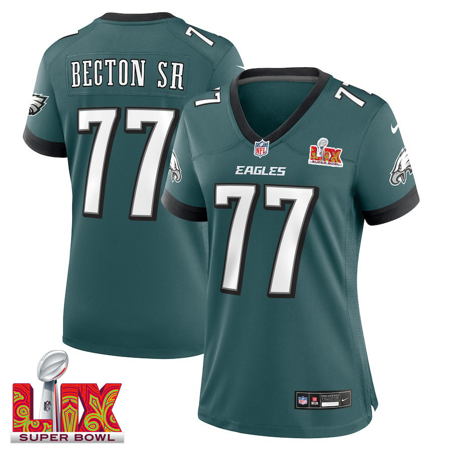 Mekhi Becton #77 Philadelphia Eagles Super Bowl LIX Women's Jersey - Midnight Green