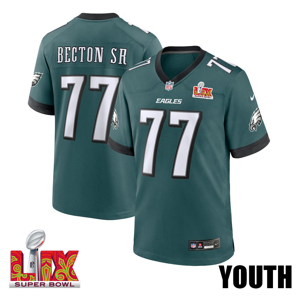 Mekhi Becton #77 Philadelphia Eagles Super Bowl LIX YOUTH Jersey - Midnight Green