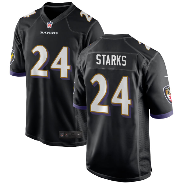 Men's Youth Women's Baltimore Ravens Malaki Starks Black 2025 Draft First Round Pick Game Jersey
