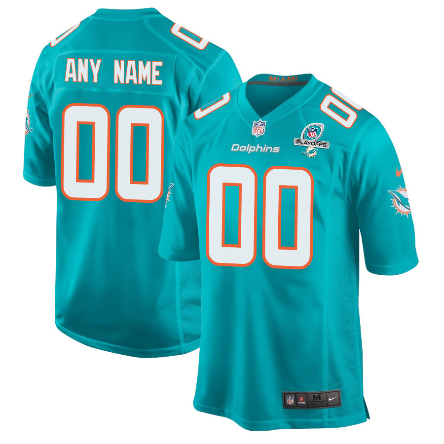 Miami Dolphins 2023 Playoffs Patch Game Men Custom Jersey - Aqua