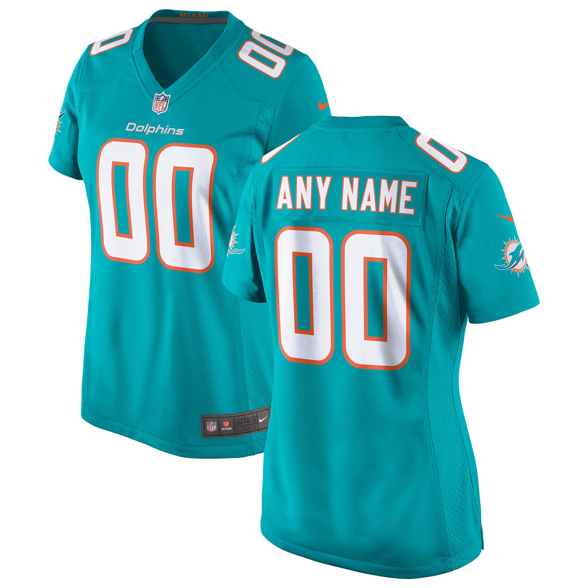 Miami Dolphins Women's Custom Game Jersey - Aqua