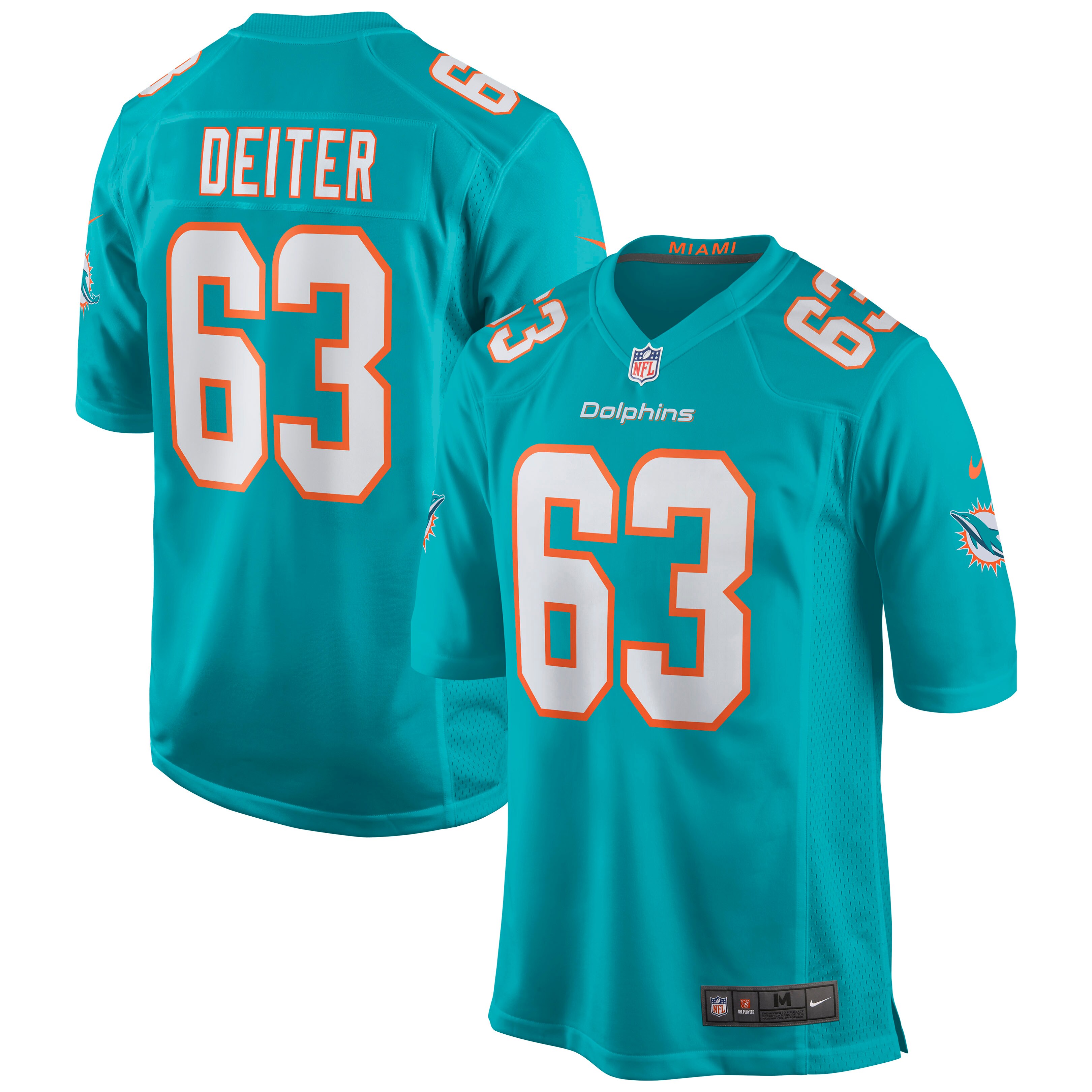 Michael Deiter Miami Dolphins Game Jersey - Aqua