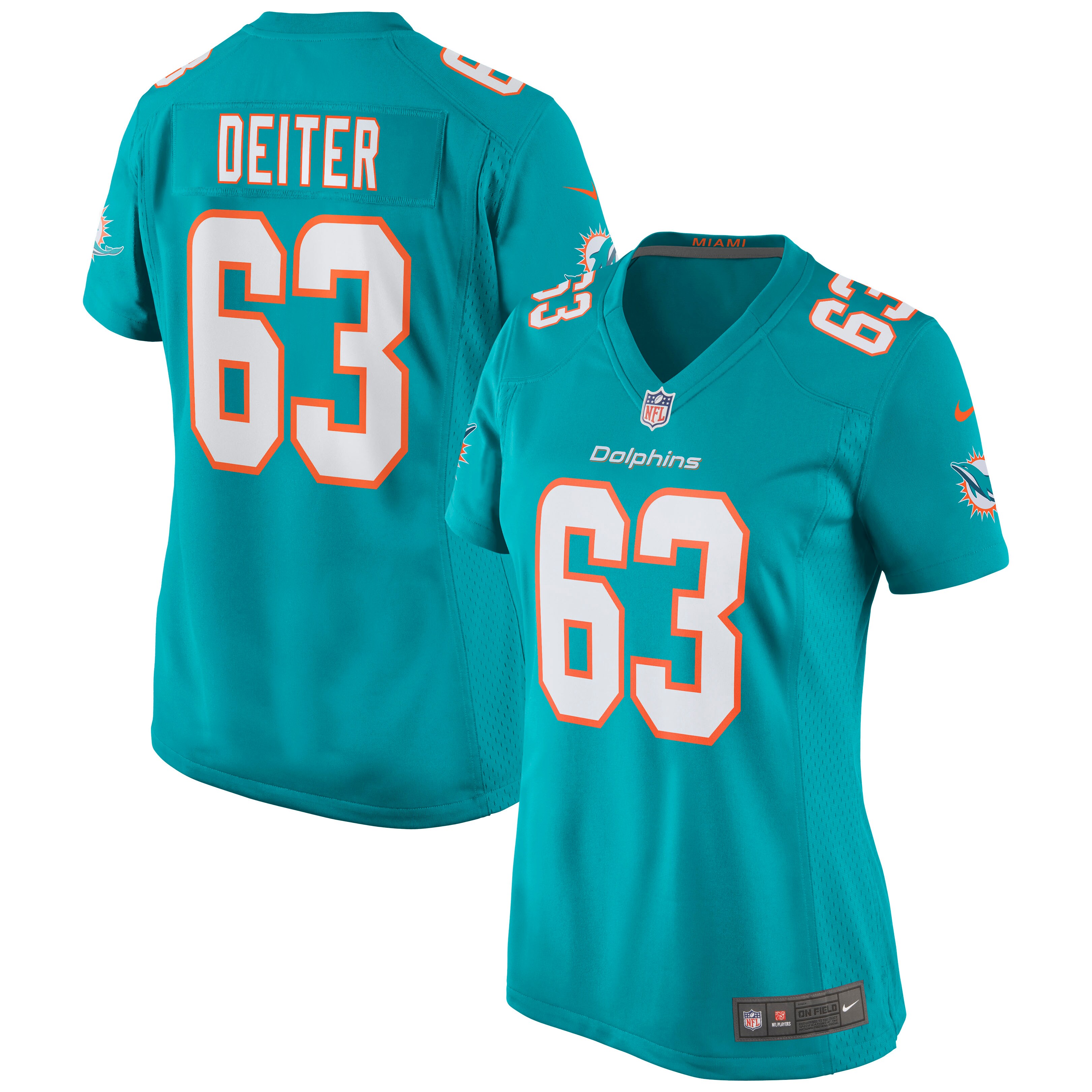 Michael Deiter Miami Dolphins Women's Game Jersey - Aqua