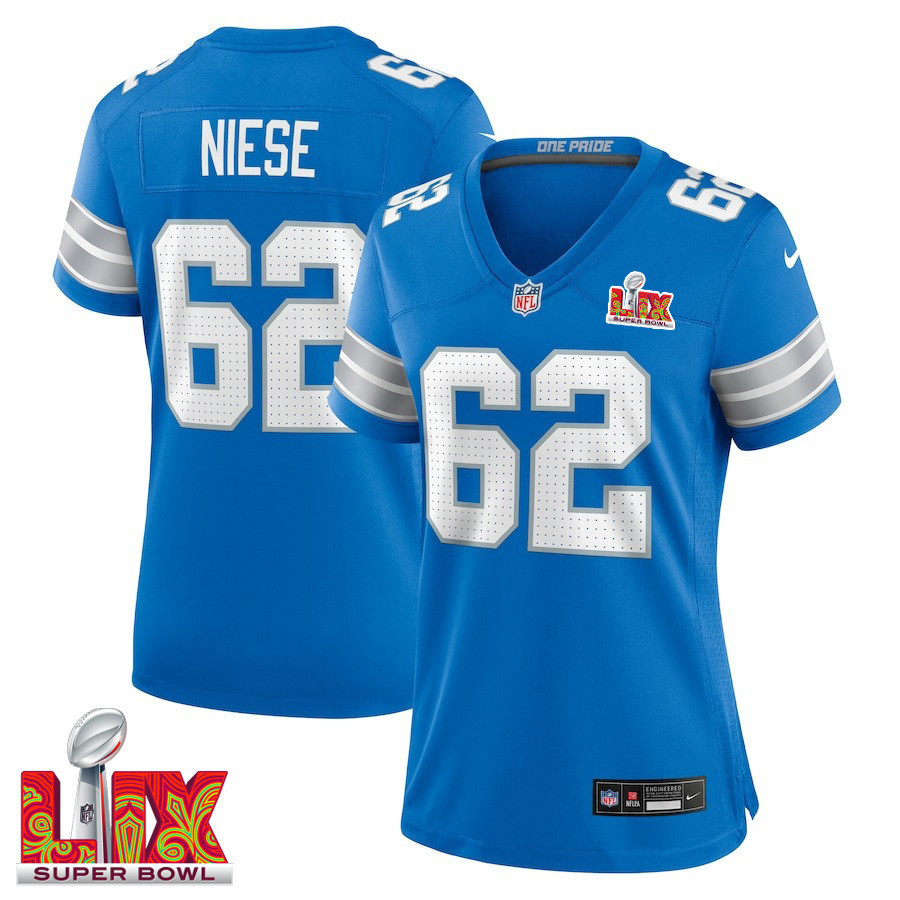 Michael Niese #62 Detroit Lions Super Bowl LIX Women's Jersey - Blue