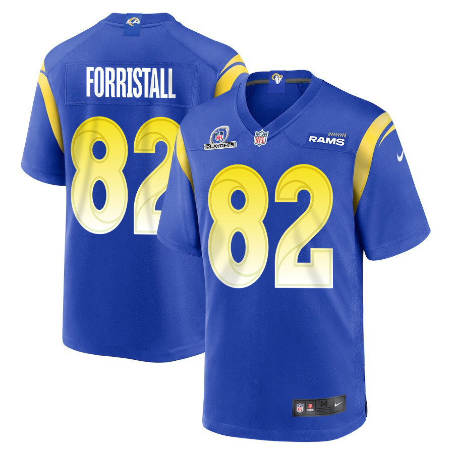 Miller Forristall 82 Los Angeles Rams 2023 Playoffs Patch Game Men Jersey - Royal