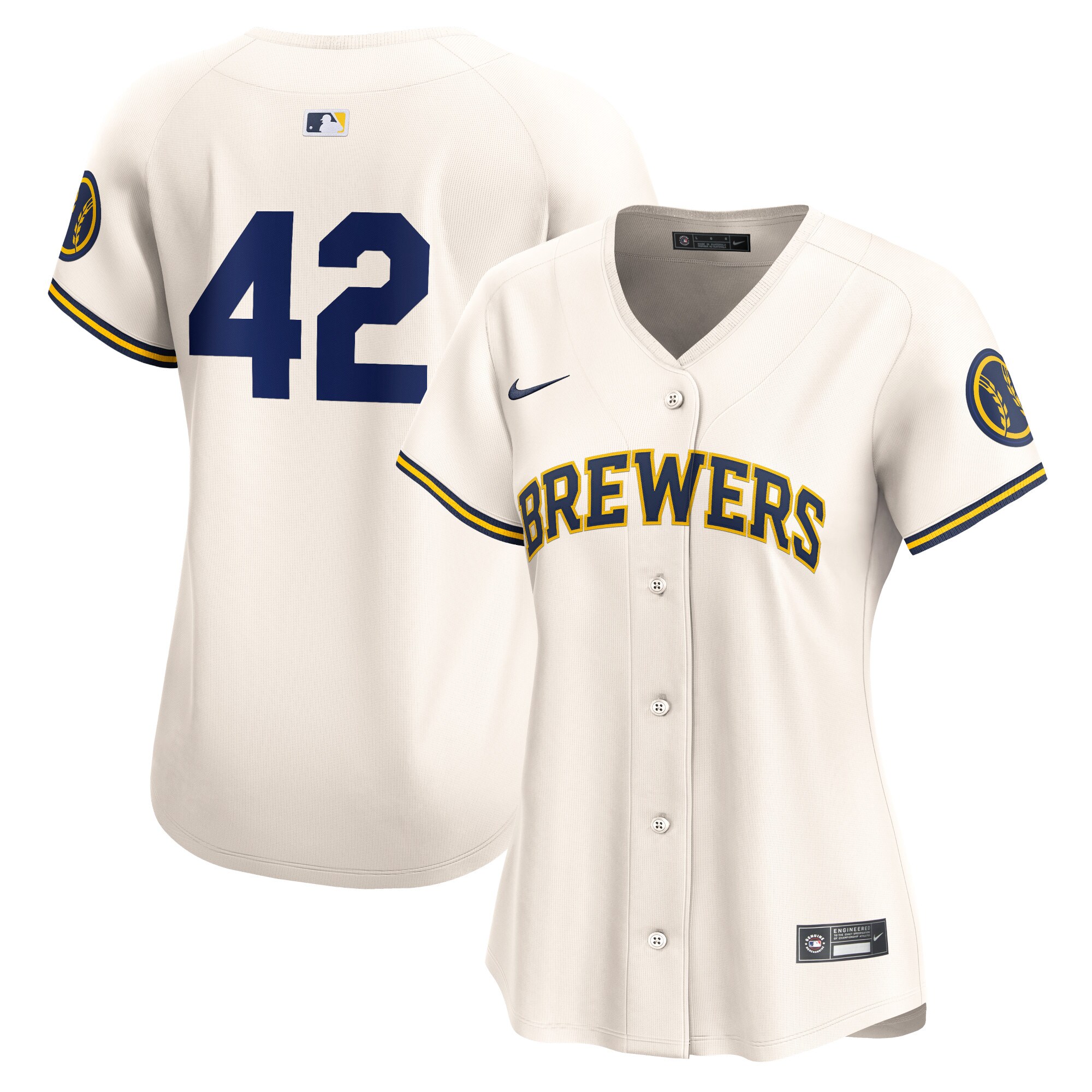 Milwaukee Brewers Women's 2024 Jackie Robinson Day Home Limited Jersey\u00c2\u00a0\u00e2\u20ac\u201c Cream