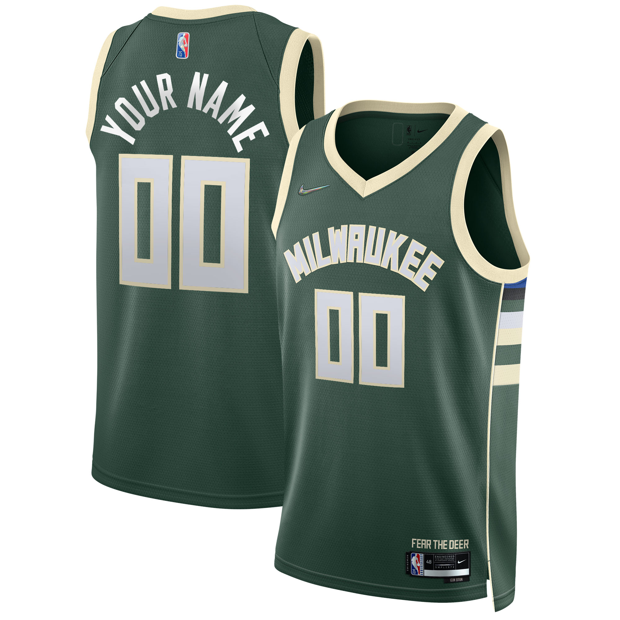 Milwaukee Bucks 2021\/22 Diamond Swingman Custom Jersey - Icon Edition - Hunter Green