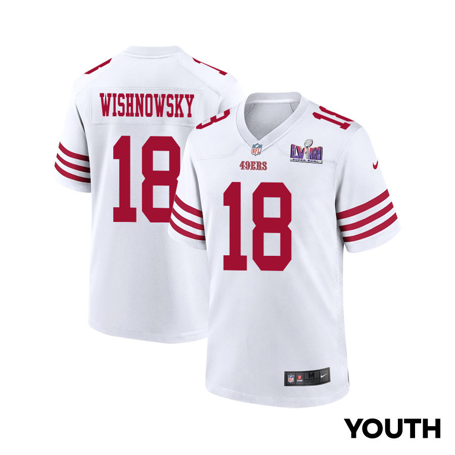 Mitch Wishnowsky 18 San Francisco 49ers Super Bowl LVIII Patch Game YOUTH Jersey - White