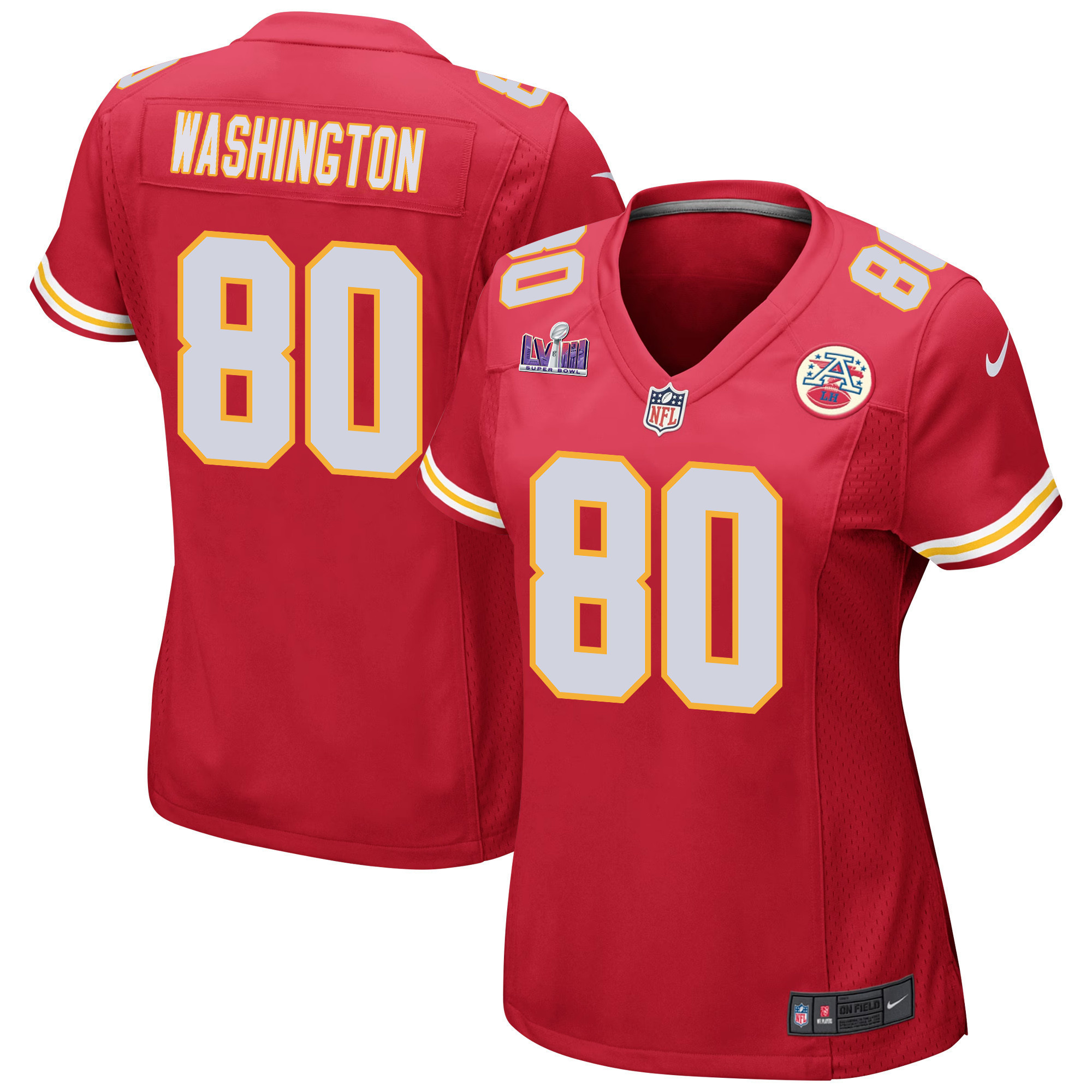 Montrell Washington 80 Kansas City Chiefs Super Bowl LVIII Patch Game Women Jersey - Red