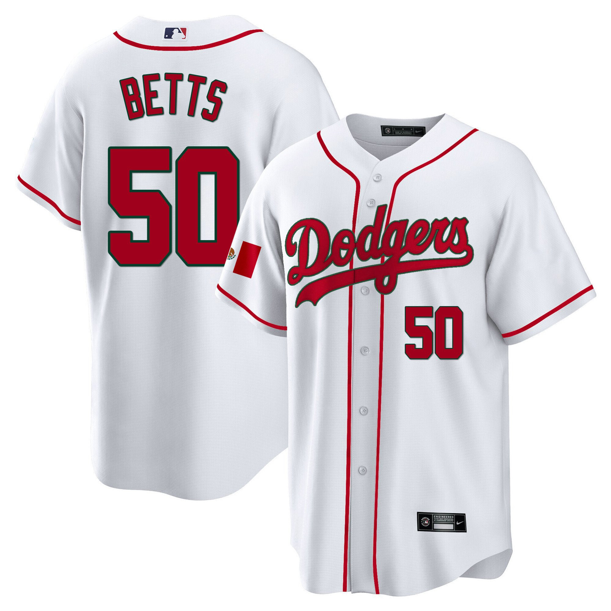 Mookie Betts 50 Los Angeles Dodgers Mexico Baseball Men Jersey - White