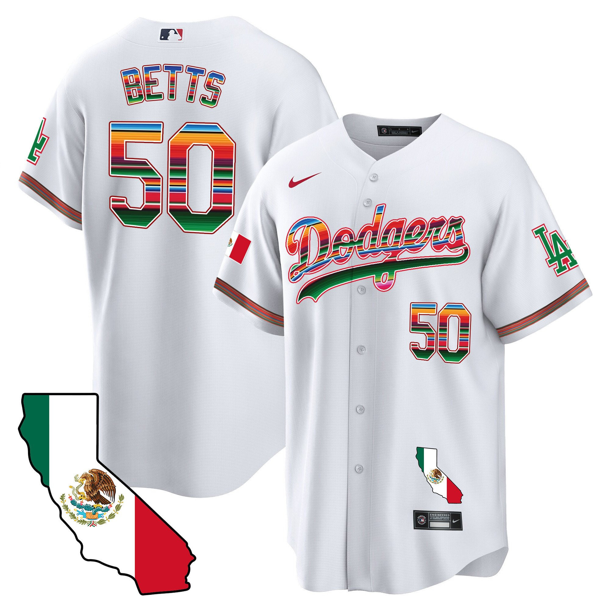 Mookie Betts 50 Los Angeles Dodgers Mexico California Map Baseball Men Jersey - White