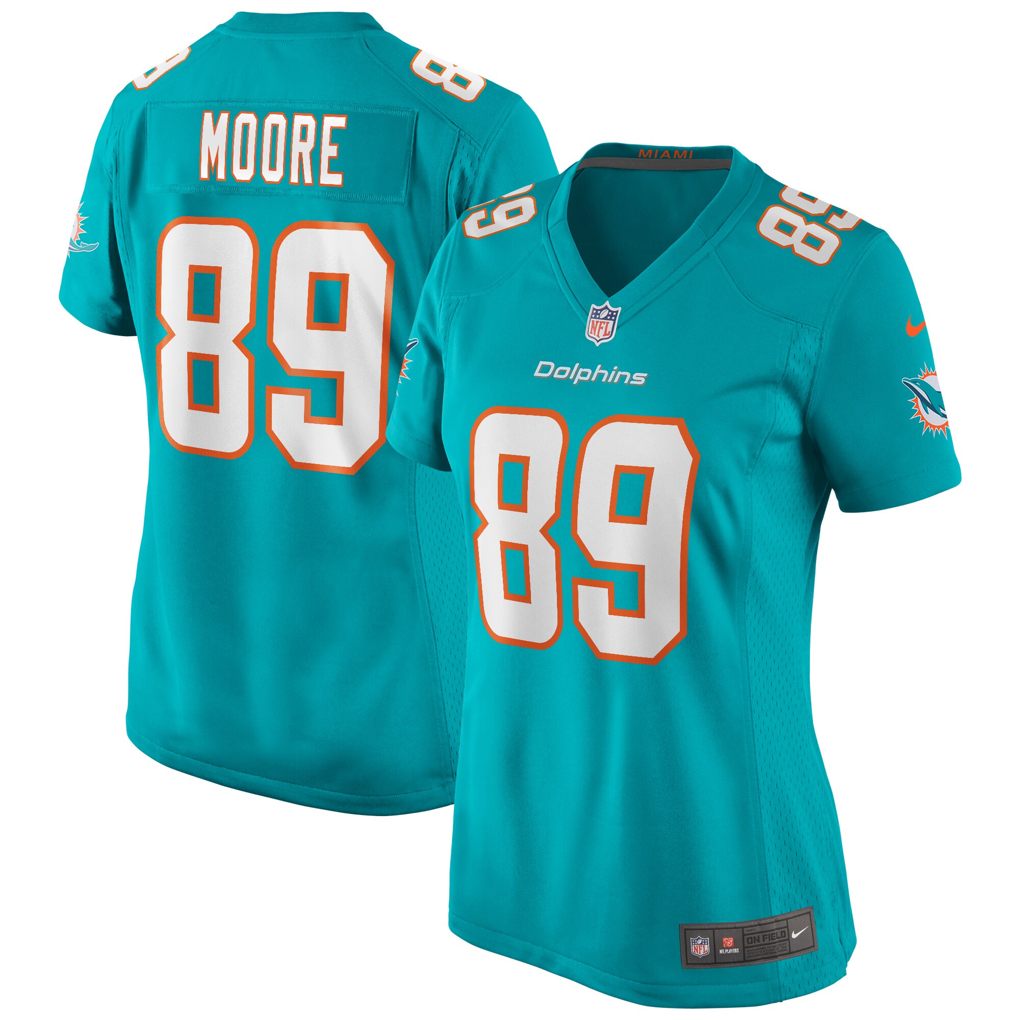 Nat Moore Miami Dolphins Women's Game Retired Player Jersey - Aqua