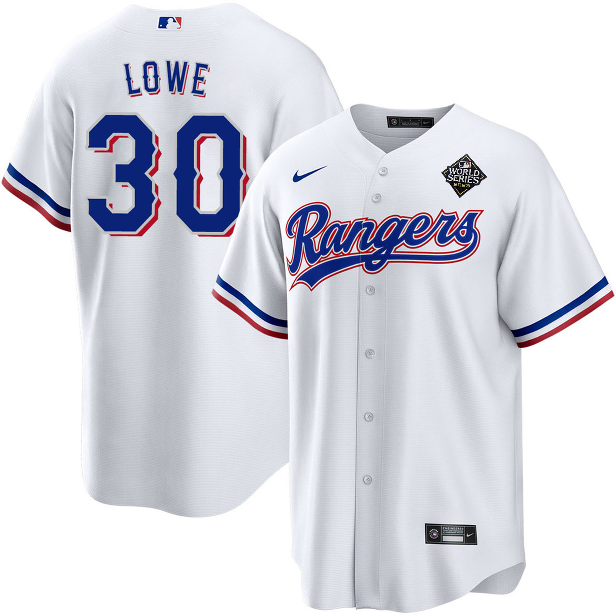 Nathaniel Lowe 30 Texas Rangers 2023 World Series Stitched Baseball Jersey - White