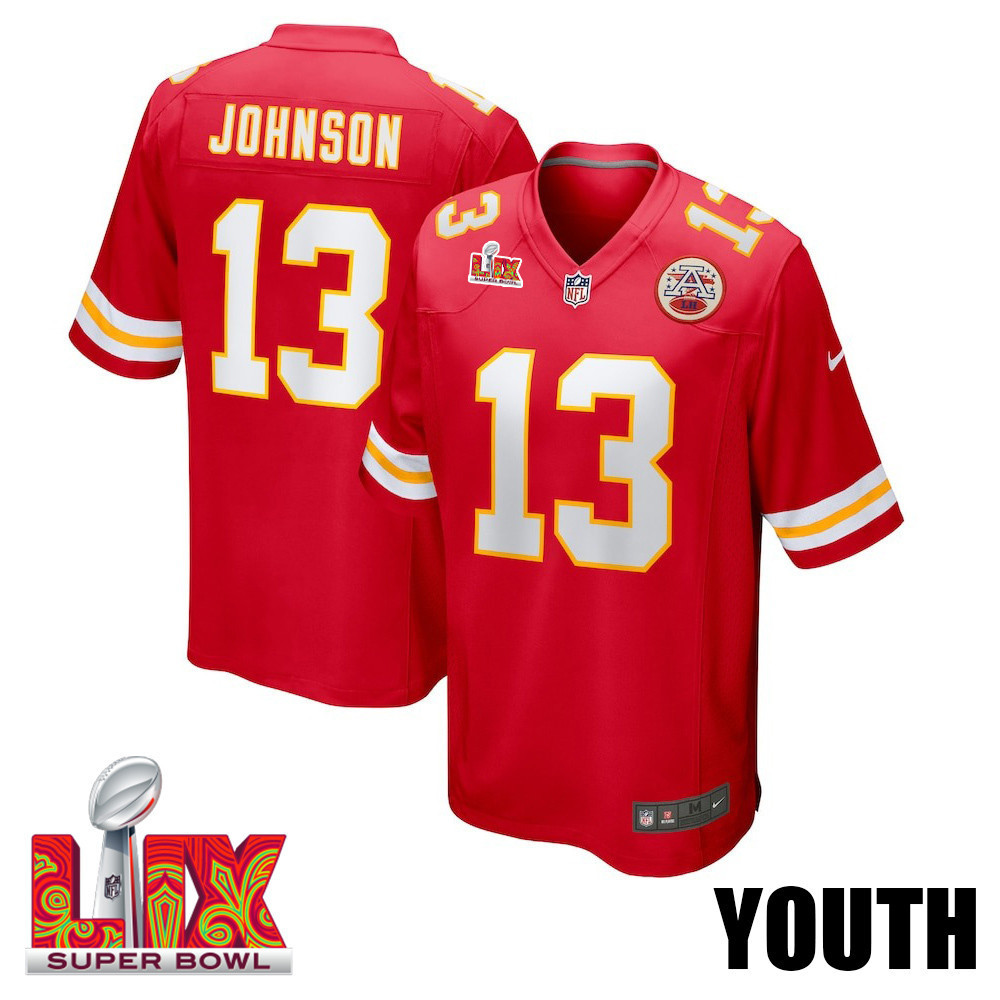 Nazeeh Johnson #13 Kansas City Chiefs Super Bowl LIX YOUTH Jersey - Red