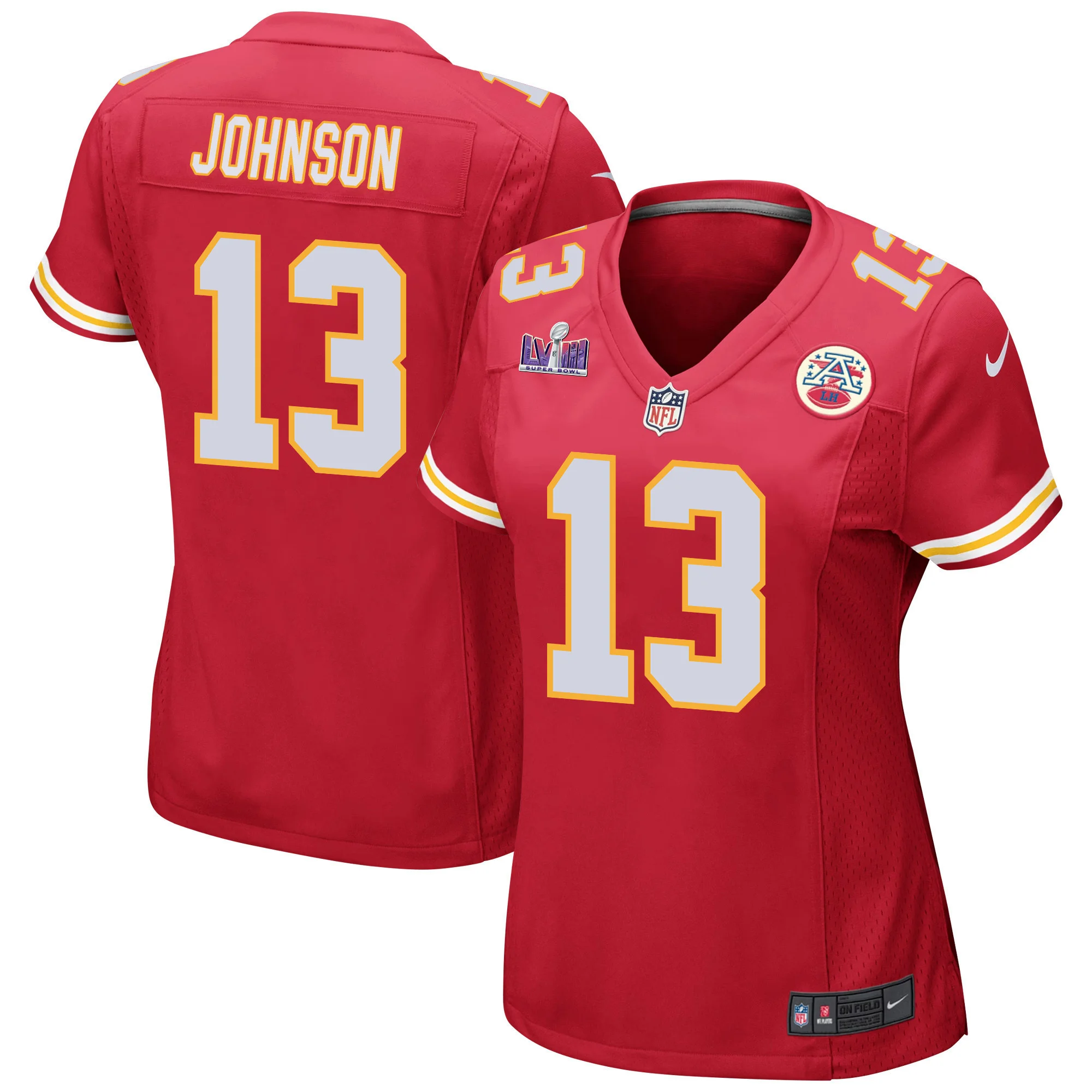 Nazeeh Johnson 13 Kansas City Chiefs Super Bowl LVIII Patch Game Women Jersey - Red