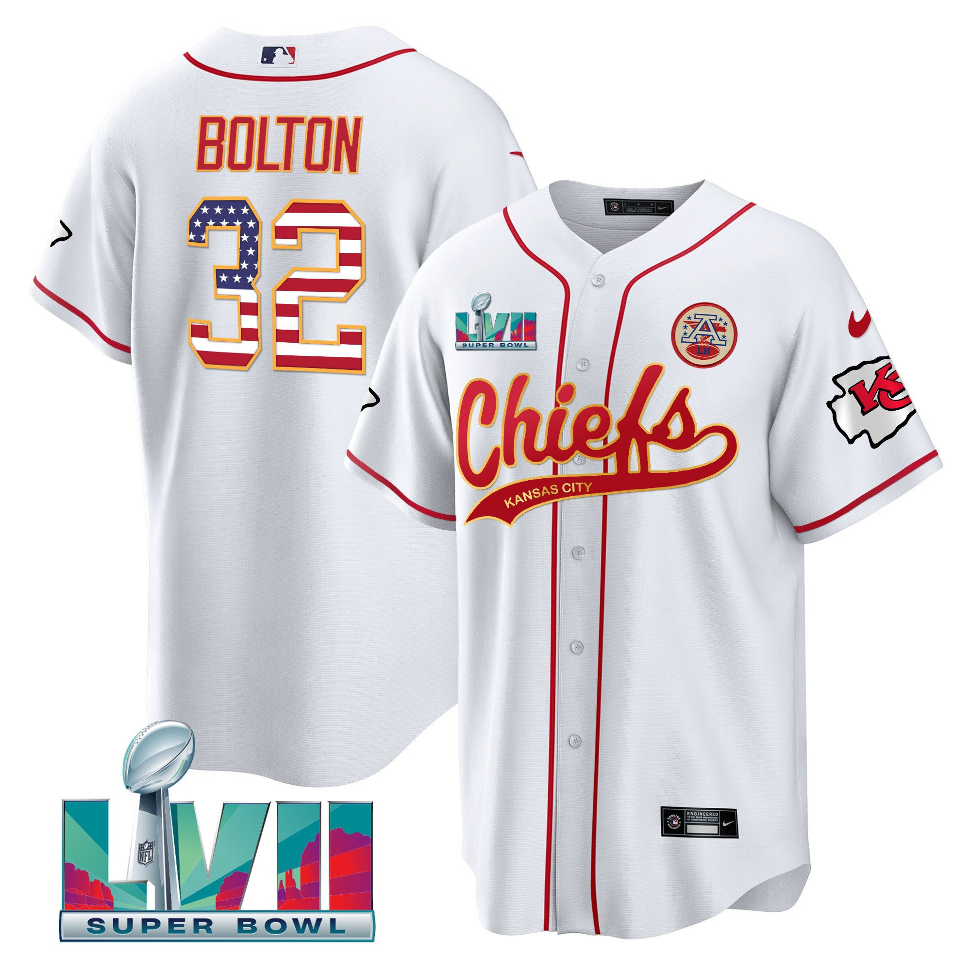 Nick Bolton 32 Kansas City Chiefs Super Bowl LVII Patch Flag Men Jersey - White